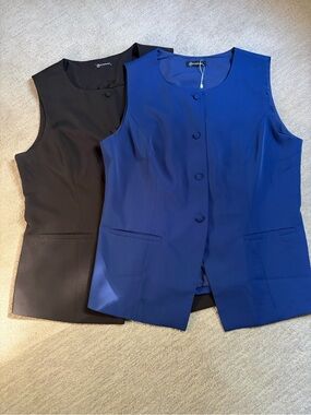 Two Pretty Garden Lined Vests size XL, one black, one blue